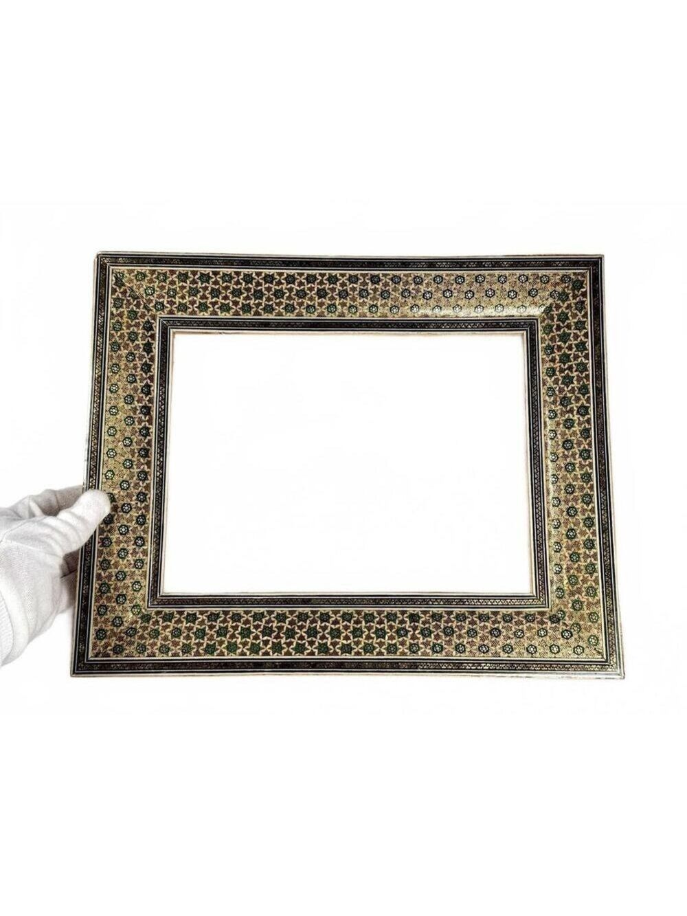 Vintage Handmade Persian Khatam Mosaic Inlay Frame Geometric Star Pattern